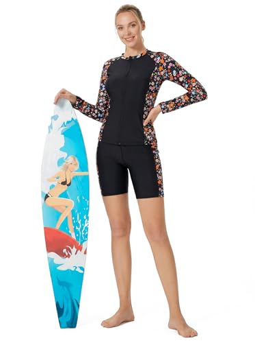 Image of JACK SMITH Women's 3 Piece Long Sleeve Rash Guard Swimsuits Zip Front Bathing Suit Tankini Swimsuits UPF 50