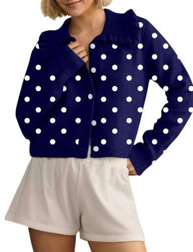 Image of HOCANDY Women Ruffle Collar Cardigan Sweater Preppy Cute Button Up Sweaters