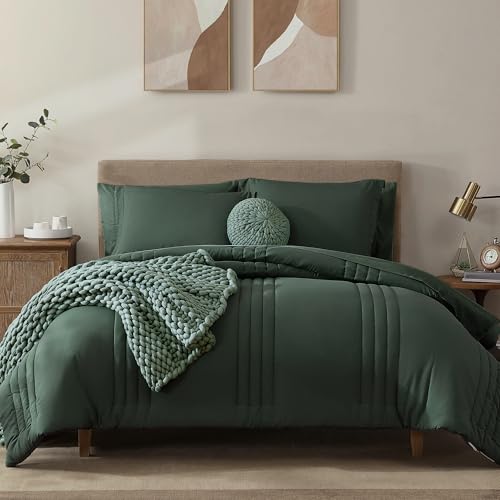 Monbix Queen Comforter Set - 7 Pieces Deep Forest Bed in a Bag Queen Bedding Sets with Comforters, All Seasons Comforter Bed Set with Sheets, Pillowcases & Shams