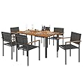 Outsunny Set Tavolo e Sedie da Esterno da 7 Pezzi, Set da Pranzo con Tavolo e 6 Sedie Impilabili con Braccioli, Mobili da Esterno in Acciaio, Texteline e Legno di Acacia per Terrazza, Teak