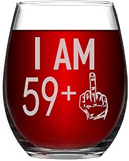 Wine Glass 59 + One Middle Finger 60th Birthday Gift for Men Women