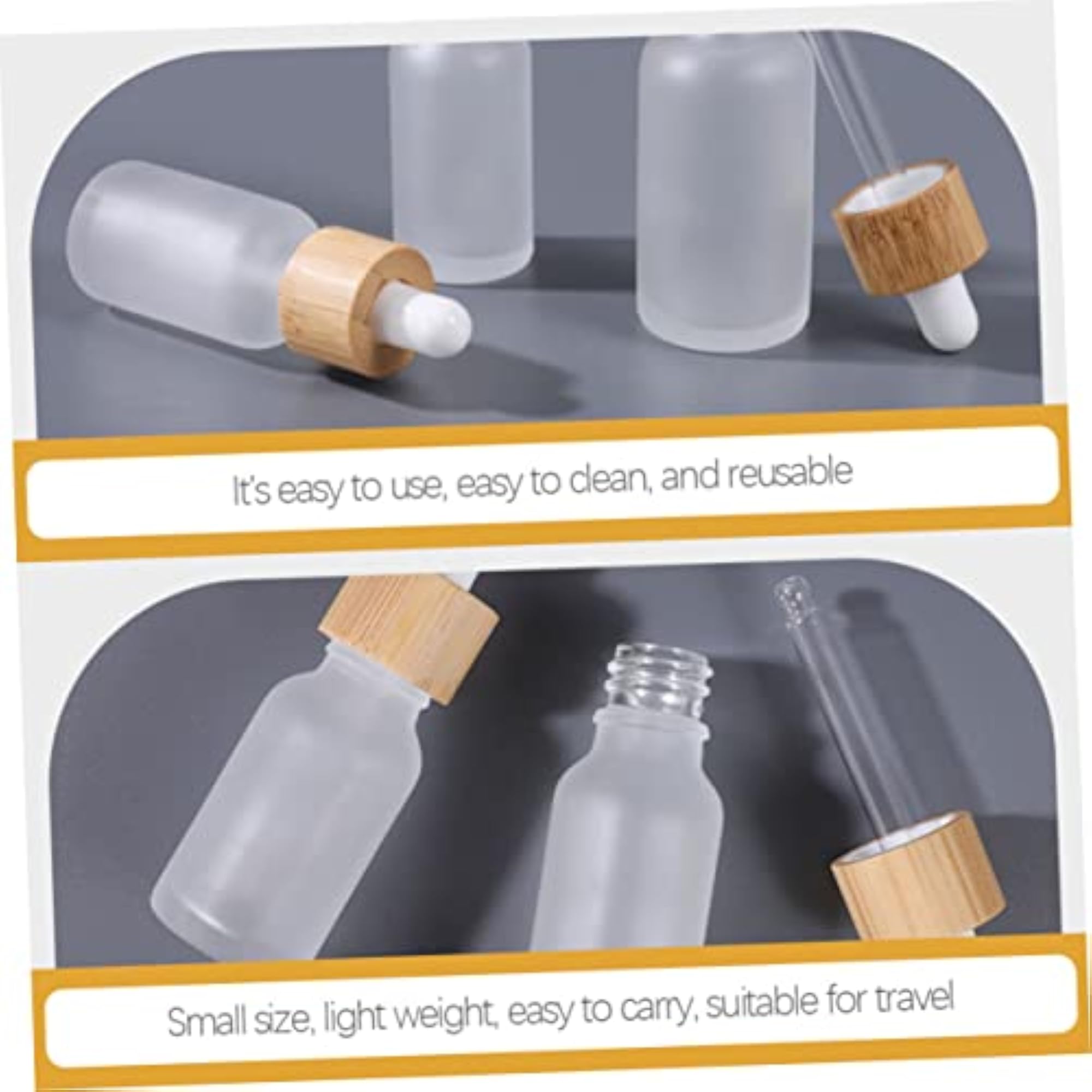 5pcs Essential Oil Glass Dropper Bottles with Bamboo Wood Rings