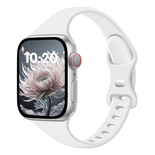 Image of Slim Band Compatible with Apple Watch Bands 38mm 40mm 41mm 42mm 44mm 45mm 46mm 49mm for Women Men,Soft Thin Narrow Silicone Sport Strap Wristbands for iWatch Series 11 10 9 8 7 6 5 4 3 2 1 SE Ultra White