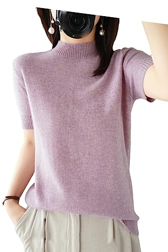Yeuyyben Cashmere Sweater Women Short-Sleeve Spring Summer Five-Quarter Sleeve Fashion Pullover T-Shirt Cotton