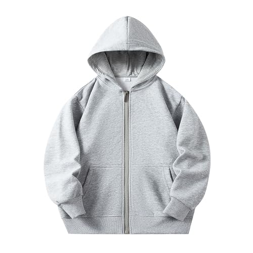 Hotfiary Kids Zip Up Hoodie Boys Girls Cotton Hooded Sweatshirt with Pockets Plain School Uniform PE Kit Jacket for Children Ages 2-12 Grey