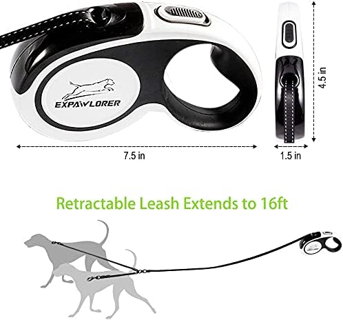 Miniatura 2 de EXPAWLORER Correa retráctil doble para perro, correa extensible con cerradura de doble cabeza, cinta de nailon reflectante de 16 pies, 360 sin