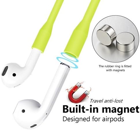 Yometome AirPods Case, Shockproof Silicone Protective Cover Apple Wireless Earbuds Accessories Skin with Earphone Sports Anti-lost Strap for Apple Airpods Charging Skin Ear HookCase Fluorescent Green
