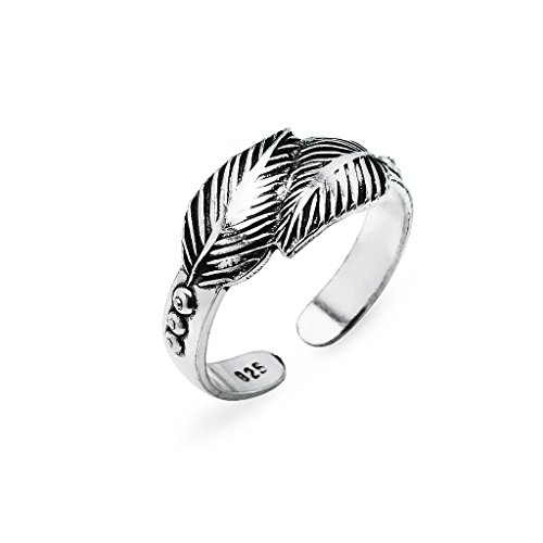 Silverline Jewelry Sterling Silver Toe Ring, Boho Leaf or Feather Wrap Adjustable Open Toe Ring