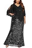 Plus Size Formal Dress Black Evening Gown Sequin Mermaid Prom Gala Party Lace Long Wedding Guest Chiffon Cape Dress 2025