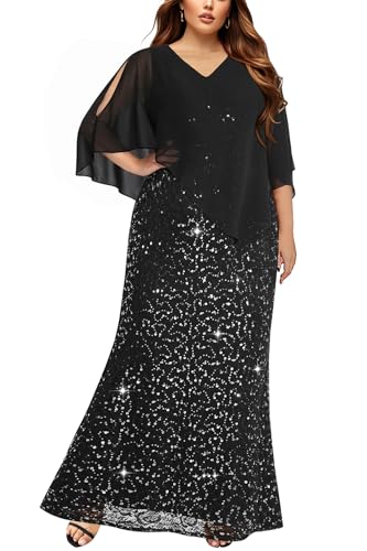 Plus Size Formal Dress Black Evening Gown Sequin Mermaid Prom