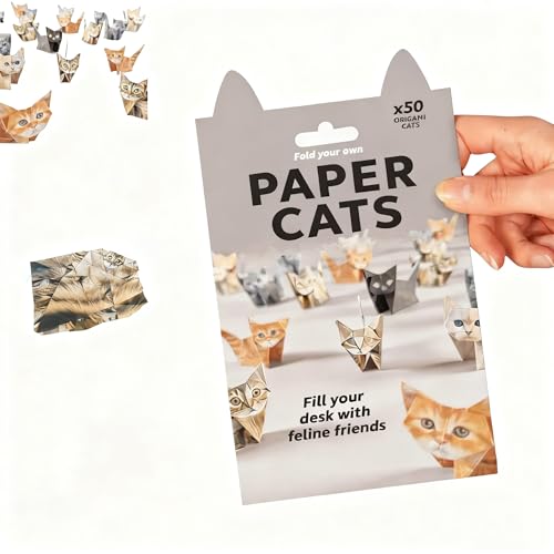 KXKM 50 Blätter Origami Katzen Bastelpapier Set, 3D Papierfalten Handwerk für Katzenliebhaber, Weihnachtsgeschenk, 5 x 5 cm