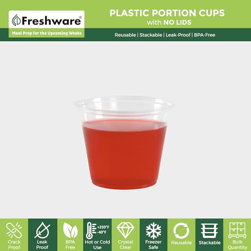 Image of Freshware Plastic Portion Cups (No Lids) [5.5 Ounce, 250 Count] Disposable Plastic Cups for Meal Prep, Salad Dressing, Jellos Shot Cups, Souffle Cups, Condiment and Dipping Sauce Cups