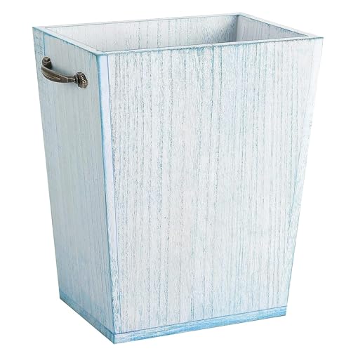 Bed Bath & Beyond Wood Trash Can with Metal Handle Blue