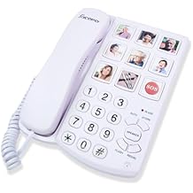 Big Button Phone for Seniors, Corded Landline Telephone with Handsfree Function and 9 Groups of Memory, One-Touch Dialling,Suitable People with Vision Disorders/Hearing Damage EX-LD-858HF