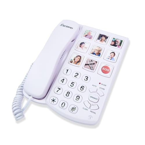 Big Button Phone for Seniors, Corded Landline Telephone with Handsfree Function and 9 Groups of Memory, One-Touch Dialling,Suitable People with Vision Disorders/Hearing Damage (EX-LD-858HF)