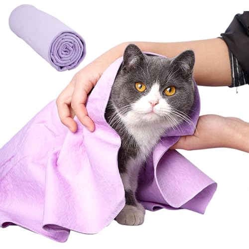 STEEL-LAND セームタオル ペット用 吸水速乾タオル 犬用・猫用 超吸水 チョウキュウスイ素材 柔らかく肌に優しい お風呂上がりの体拭きに最適 耐久性 洗車・業務用 多目的タオル プレゼントにも最適 (パープル)