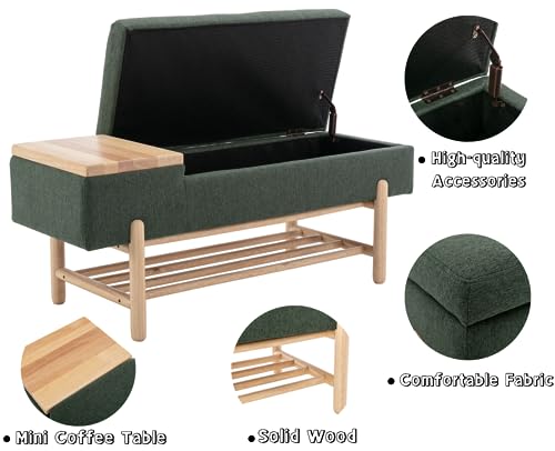 CIMOTA Entryway Storage Bench for Bedroom Upholstered End of Bed Ottoman Bench with Wood Shoe Storage/Coffee Table for Living Room/Hallway/Under Window, 46.5 Inches, Linen Green - Thumbnail 5