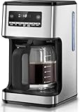 Kismile Coffee Maker, 14-Cup Programmable Drip Coffee Makers Machines with Timer, Keep Hot Plate & Reusable Filter, Self-Cleaning, Auto Pause, Stainless Steel