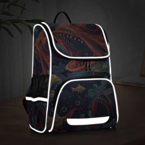 Mochila infantil pez azul oscuro bolso escolar portátil viaje 5