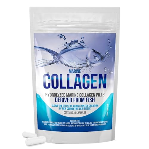 Hydrolyzed Fish Collagen Marine Capsules – Skin, Joint Health Support Supplement – 5000mg, 30 Capsules – Pure Fish Collagen for Healthy Skin, Hair, Nails, and Joints – Made in The UK