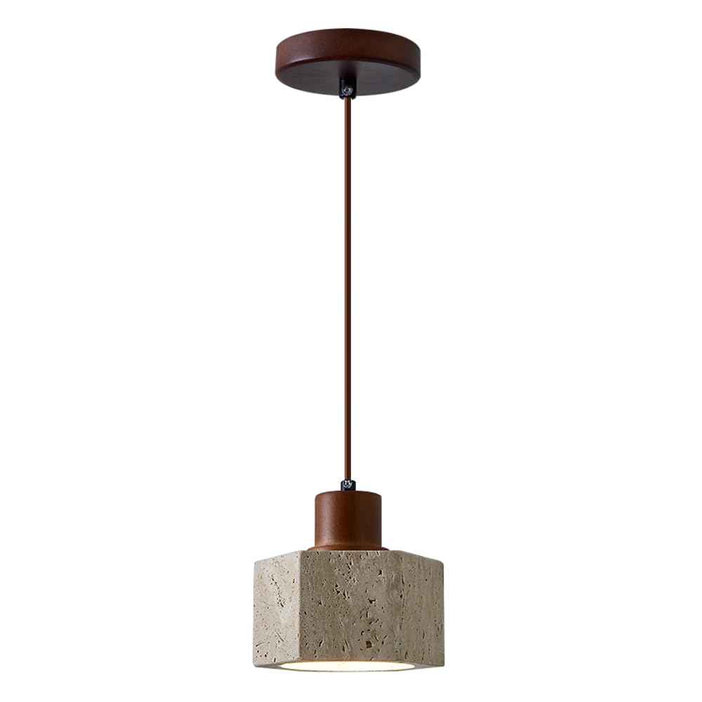 TTBDDDYH Wabi Sabi Style Hanging Lamp, E26 Light Source Natural Travertine Pendant Light, Single Head Flush Mount Chandelier, Living Room Restaurant Balcony Decoration Light Fixtures