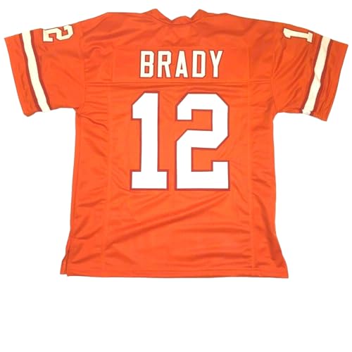 Generic Tom Brady Orange Jersey Stitched Custom Football New No Brand/Logos (US, Alpha, Medium, Regular, Regular, Orange)