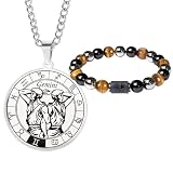 Caimeytie herren Sternzeichen Halskette und Armband Set- Sternbild halskette edelstahl-Münzanhänger-Elastisches Perlenarmband-Geburtstagsgeschenk Schmuck (Zwillinge (Geburtsdatum:5/21-6/21))