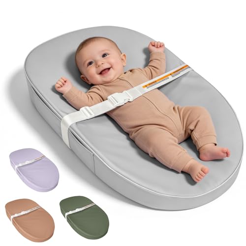 Image of JVEOO Baby Changing Pad, Waterproof Vegan Leather Wipeable Diaper Changing Pad with Safety Strap Non-Slip Changing Mat for Dresser & Table