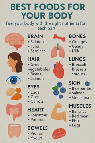 DQFOCPHHAA Healthy Eating Guide, Best Foods for Your Body with Fruits Vegetables Grains Protein Dairy, Educational Wall-Art for Kitchen and Office Decor(Unframed,08x12inch(20x30cm))