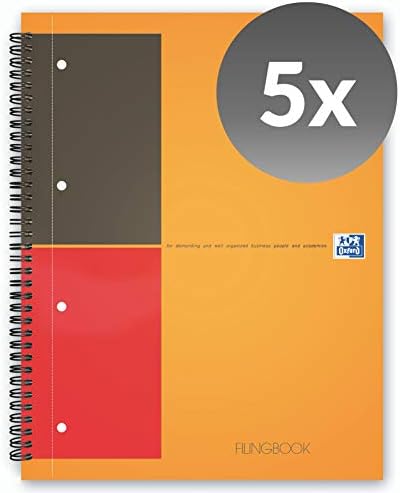 Oxford 100102000 Filingbook International 5-Pack A4 + Lined 100 Sheets with Extra Strong lid and 3 Removable tabs Orange - Clever Organization for Managers and Executives