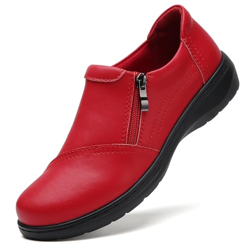 Image of QAE Loafers for Women Comfort Women's Penny Loafers with Zipper Orthopedic Lightweight Slip-On Flats Casual Work Dressy Walking Business Shoes
