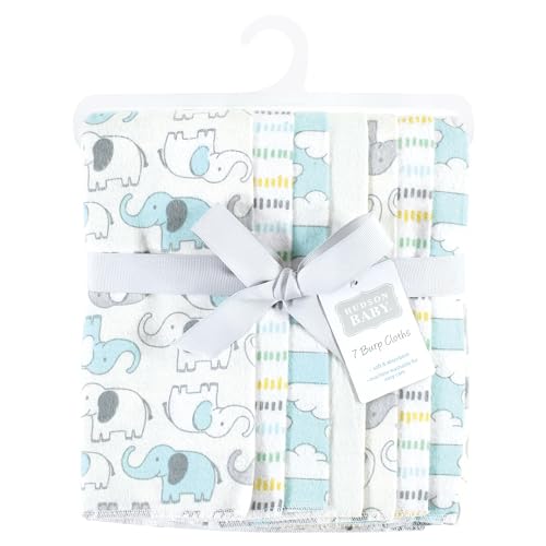Image of Hudson Baby Unisex Baby Cotton Flannel Burp Cloths, Neutral New Elephant 7-Pack, One Size