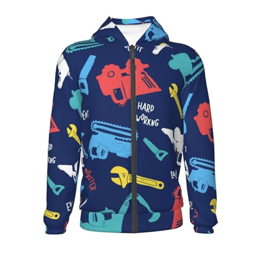 Colorful Excavator Kids Pullover Hoodies Boys Zip Up Sweatshirts Girls Athletic Clothes with Pocket2