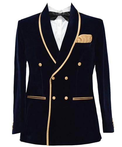 Men's Vintage Velvet Smoking Jacket Shawl Lapel Double Breasted Blazer Tuxedo for Wedding Prom Dinner