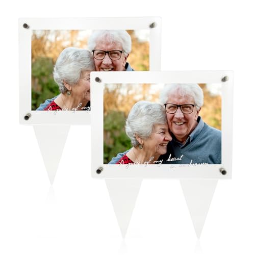 Suaific 5x7 Waterproof Picture Frame for Grave Always in My Heart 2pcs Vertical Acrylic Outdoor Memorial Cemetery Decorations Garden Marker For Funeral Gift (My heart in heaven)