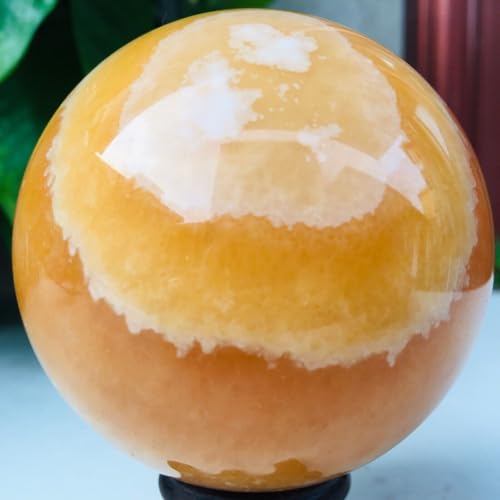 Boule de cristal calcite jaune lithothérapie et quartz orange grand format 1300g - 3