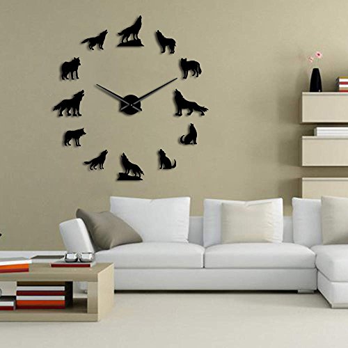 Beisite Lobo DIY Relojes de Pared Grandes Diferente Pose de Lobo Reloj de Pared sin Marco Reloj Decoración Cover