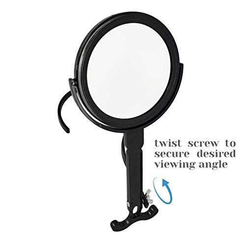 Rucci Round Portable Lightweight 5X/1X Magnifying Neck Mirror Piano Black - 4.25" Diameter X 0.25" X 11"H, Black #TOP6