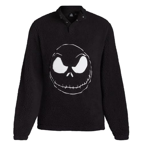 Mad Engine Nightmare Before Christmas Men's Pullover Sweater Jack Skellington Adult 1/4 Snap Fuzzy Jacket