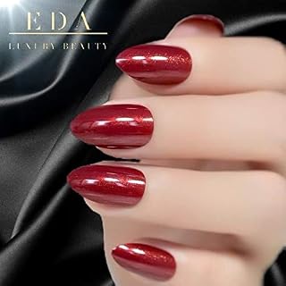 Dark Red Burgundy Shimmer Press On Nails - Long Almond Stiletto Fake Nails with Nail Glue, Reusable Nail Tips - Glue On Nails 24 Nail Kit, Posh Majesty