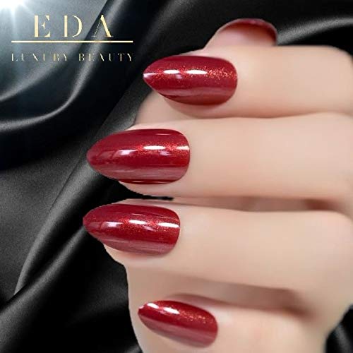 EDA LUXURY BEAUTY Dark Red Burgundy Glitter Luxe Design Press On Nails Full Cover Acrylic Nail Kit Glue On Shimmery False Nails Long Round Almond Stiletto Nail Art Tips Super Fashion Fake Nails Set