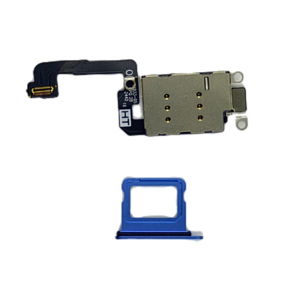 Lecteur double SIM iPhone 16 Bleu avec tiroir de carte rechange