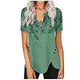 Summer Tops for Women 2022 Casual Loose Zipper Round Neck Short Sleeve Shirt Asymmetrical Button Hem...