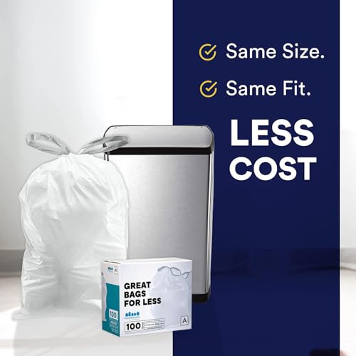 Image of Plasticplace Trash Bags, Code A Fit Compatible (100 Count) Garbage Bags Liner, White Drawstring Garbage Liners, 1.2-2 Gallon 4.5 Liter, Tear-Resistant, Scent-Free for Food Waste & Small Spaces