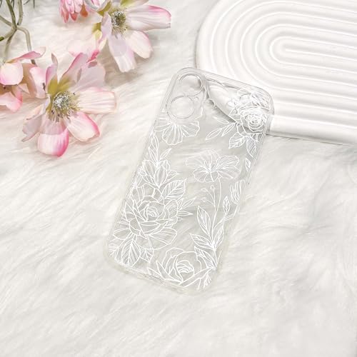 NITITOP Compatible for iPhone 17 Case Cute Clear Floral Flower Pattern for Girls Women Soft TPU Full Camera Lens Shockproof Protective Phone Cover - White by NITITOP - Image 2