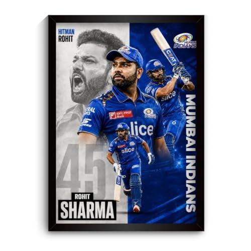 Image of Rohit Sharma Framed Poster (31 x 23 cm) | HITMAN 45 Wall Art | Indian Cricket Team Memorabilia | Cricket Fan Gift | Sports Room Decor | Premium Framed Cricket Poster (F 179)