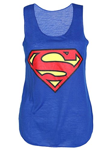 Crazy Girls Womens Superman Superhero Print Vest Tank Top Blue