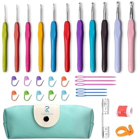 Buylorco Crochet Hooks 11 Size Crochet Hook Set with Soft Handle and Case Crochet Needle Kit for Beginners Knitting Needle Kit Yarn Crochet Kit 2mm(B) to 8mm(L) Cover