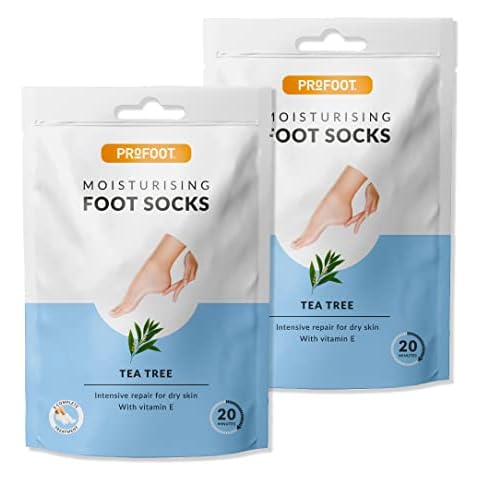 PROFOOT Deep Moisturising Foot Pack Socks Treatment Deep Moisturising Tea Tree Intensive Repair Dry Skin Vitamin E - 2 Pack, White Cover
