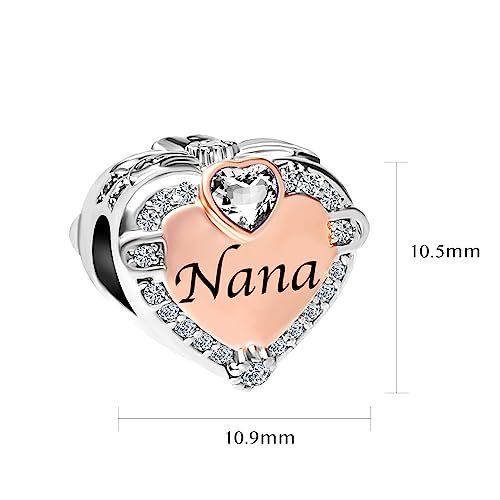 Image of Two-tone Family Rose Gold Love Heart Charm fits Pandora Charms Moments Bracelets Clear Cubic Zirconia Birthstones
